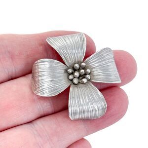 Vintage Sterling Silver 925 Textured Flower Pendant